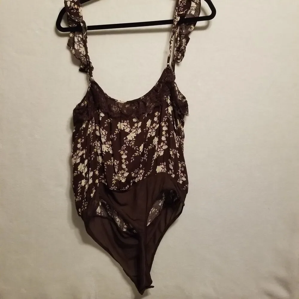 Intimately Free People XL Bodysuit Take It Away Brown Floral Lace Cottagecore - Picture 6 of 11